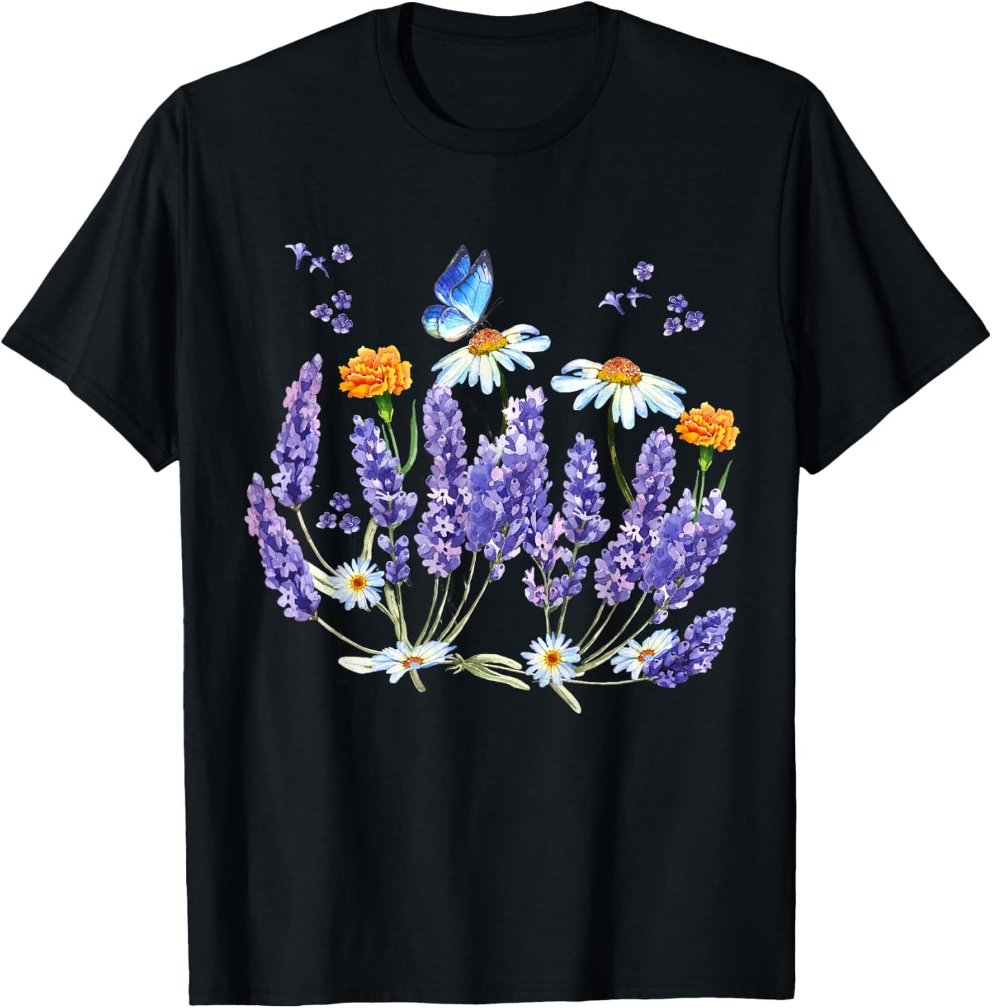 Lavender Plant Butterfly Herb Wildflower Botanical Gift T-Shirt - T-Shirt | Black