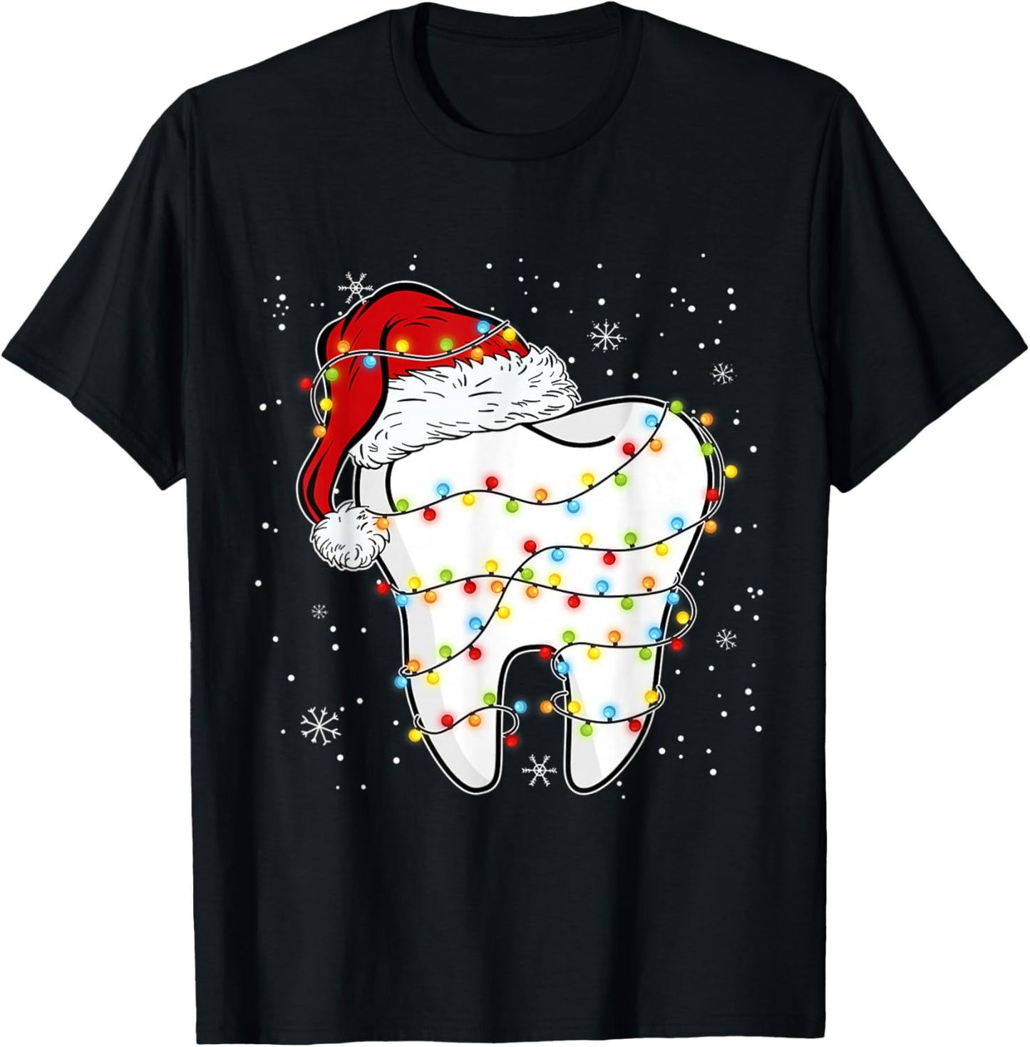 Dentist Christmas Cute Dental Santa Hat Xmas Teeth T-Shirt - T-Shirt | Black