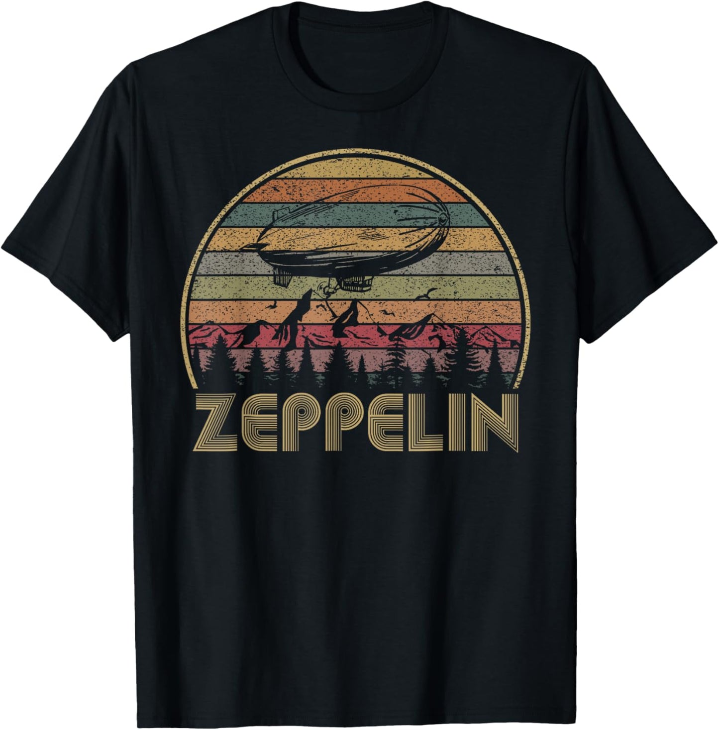 Retro Zeppelin 70s 80s Dirigible Airship Vintage Sunset T-Shirt - T-Shirt | Black