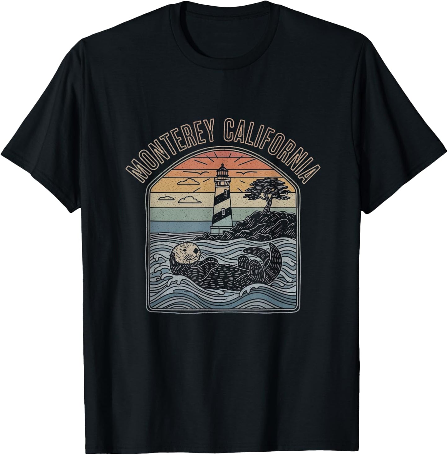 Retro Monterey California Drawing Art Design T-Shirt - T-Shirt | Black