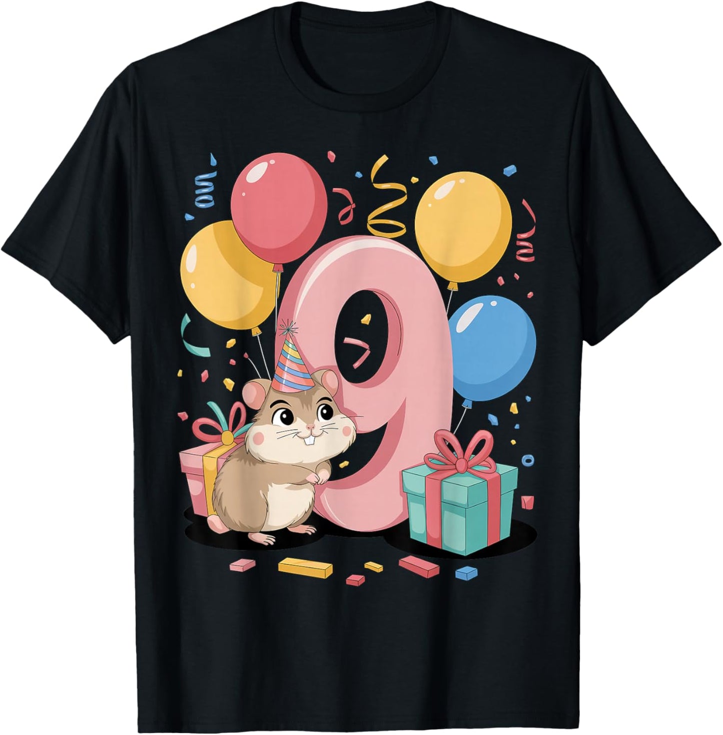 Hamster 9th birthday boy girl 9 years old ninth nine Hamster T-Shirt - T-Shirt | Black
