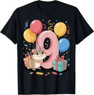 Hamster 9th birthday boy girl 9 years old ninth nine Hamster T-Shirt - T-Shirt | Black