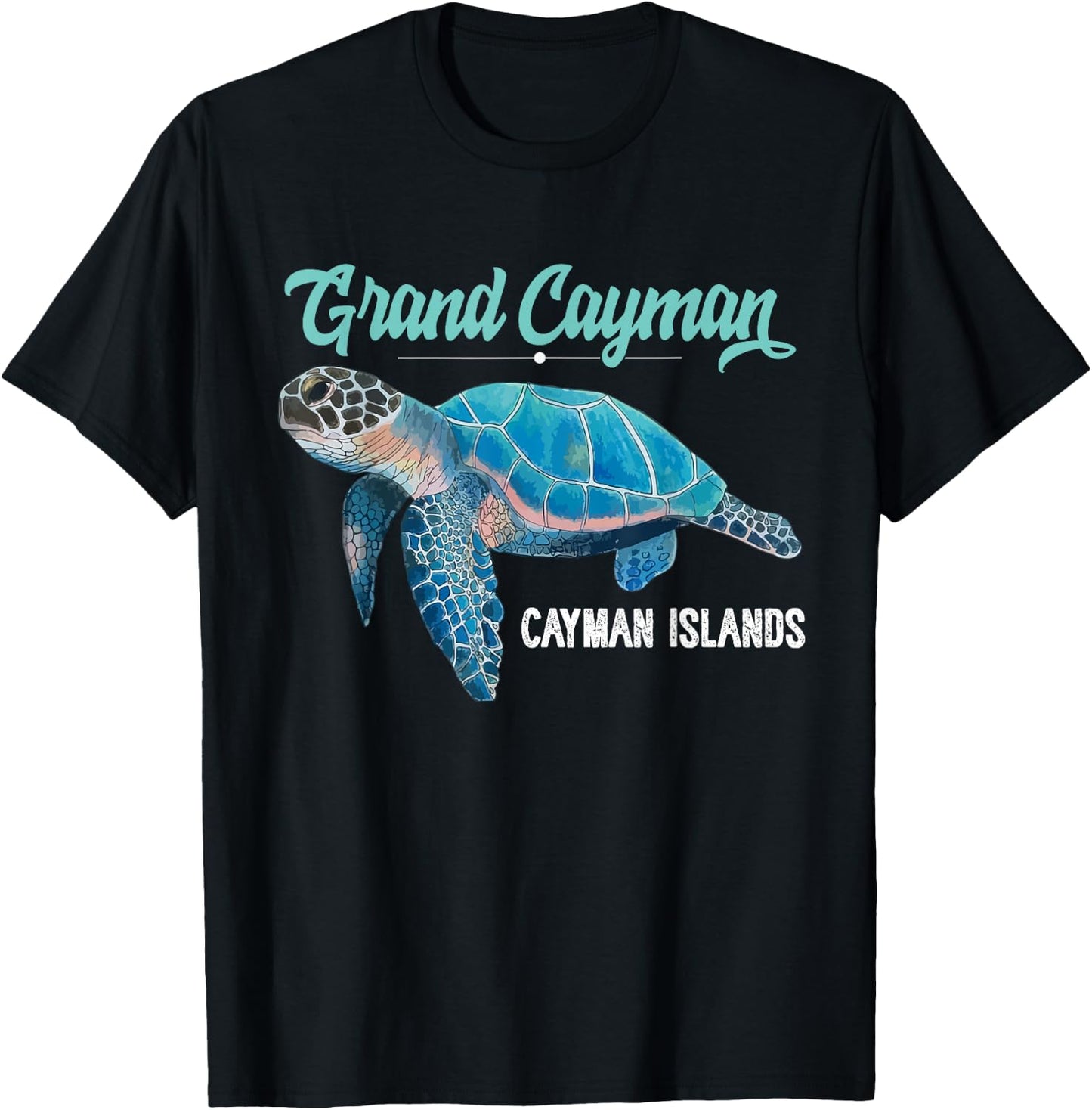 Grand Cayman Islands Turtle Tuna Stingray Blue Souvenir Gift T-Shirt - T-Shirt | Black