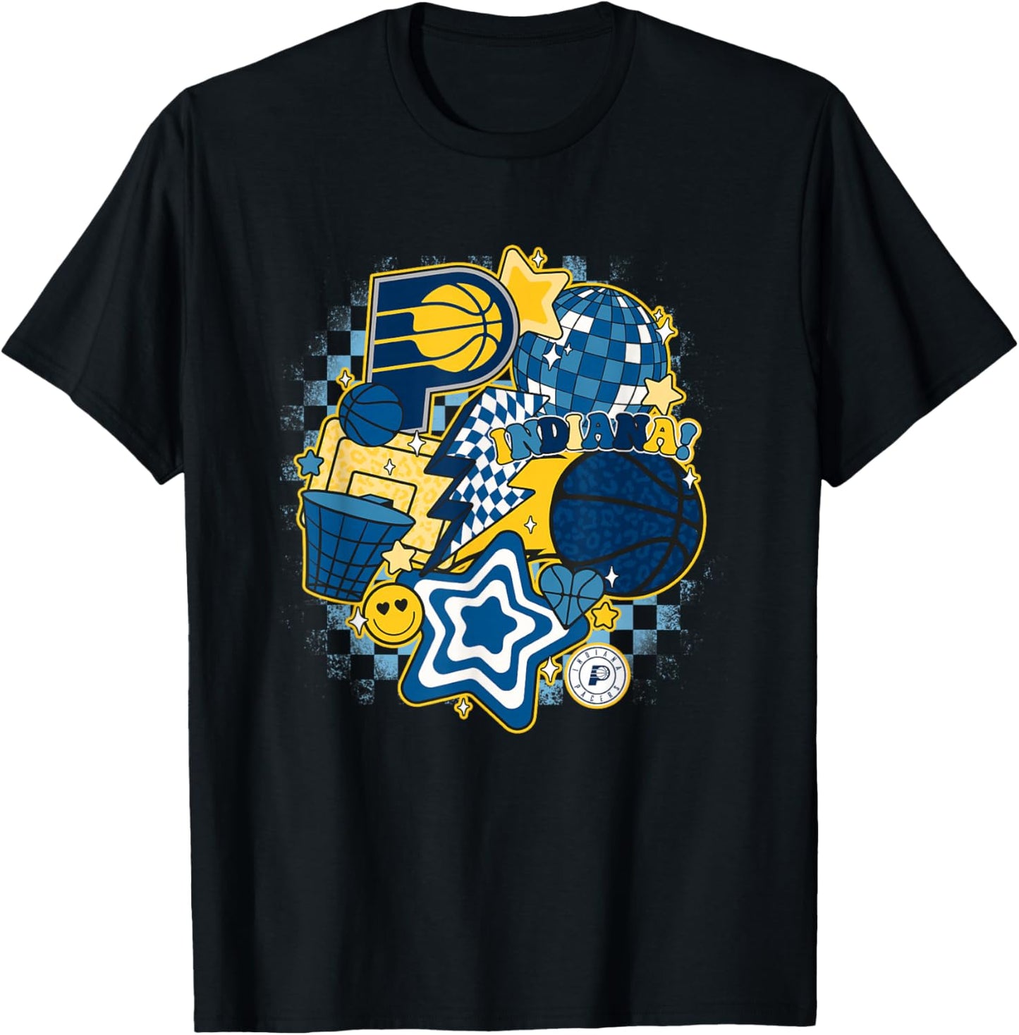 NBA Indiana Pacers Psychedelic Basketball Collage T-Shirt - T-Shirt | Black