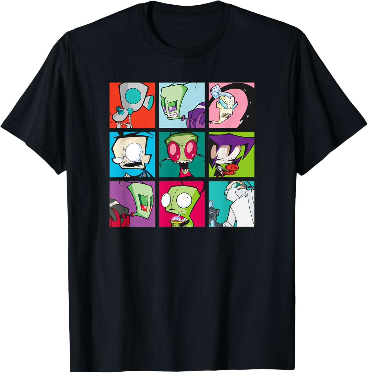 Invader Zim Group Shot Characters Boxed Up Grid Logo T-Shirt - T-Shirt | Black