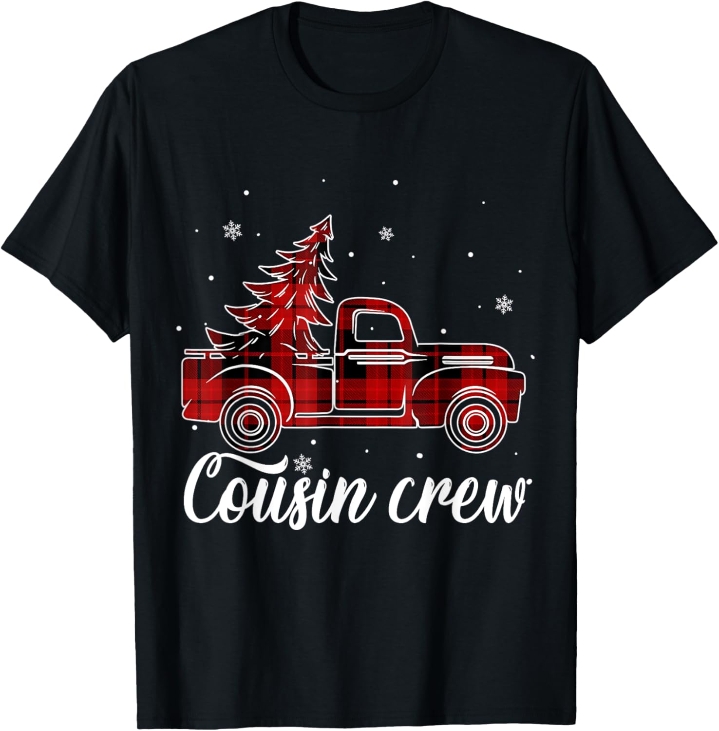 Christmas Cousin Crew Buffalo Truck Tree Red Plaid Pajama T-Shirt - T-Shirt | Black