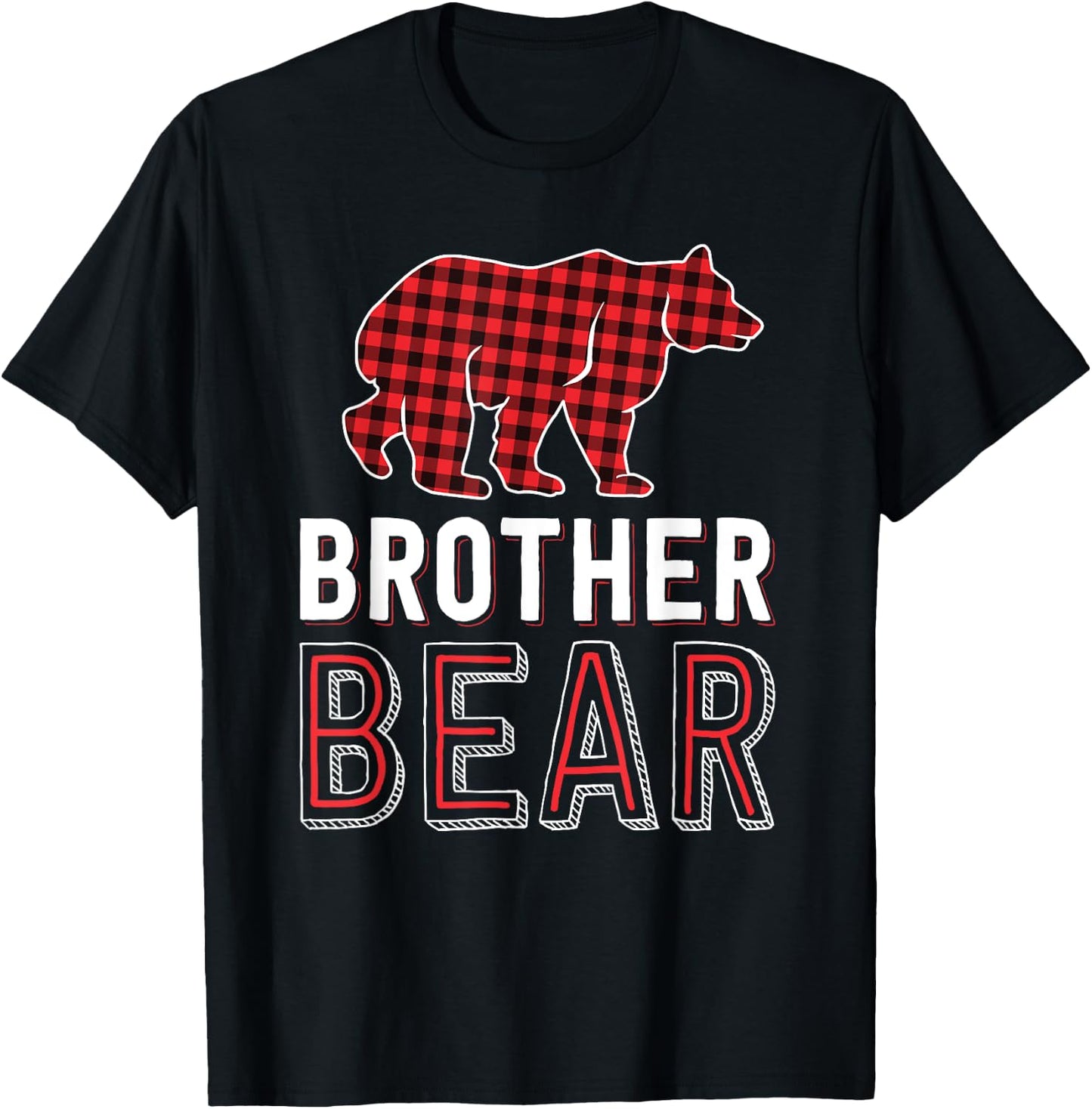 Brother Bear Red Buffalo Plaid Matching Family Christmas T-Shirt - T-Shirt | Black
