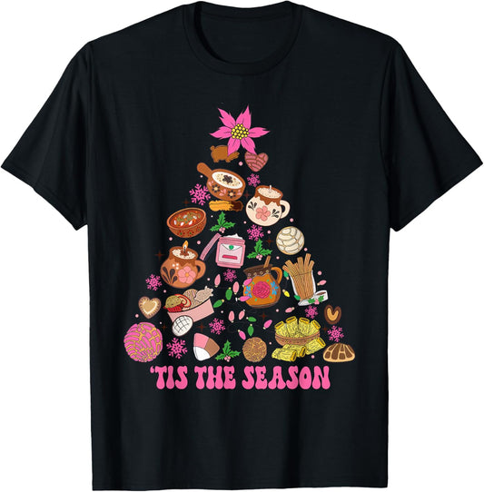 Tis The Season Mexican Christmas Tree Tamales Pan Dulce T-Shirt - T-Shirt | Black