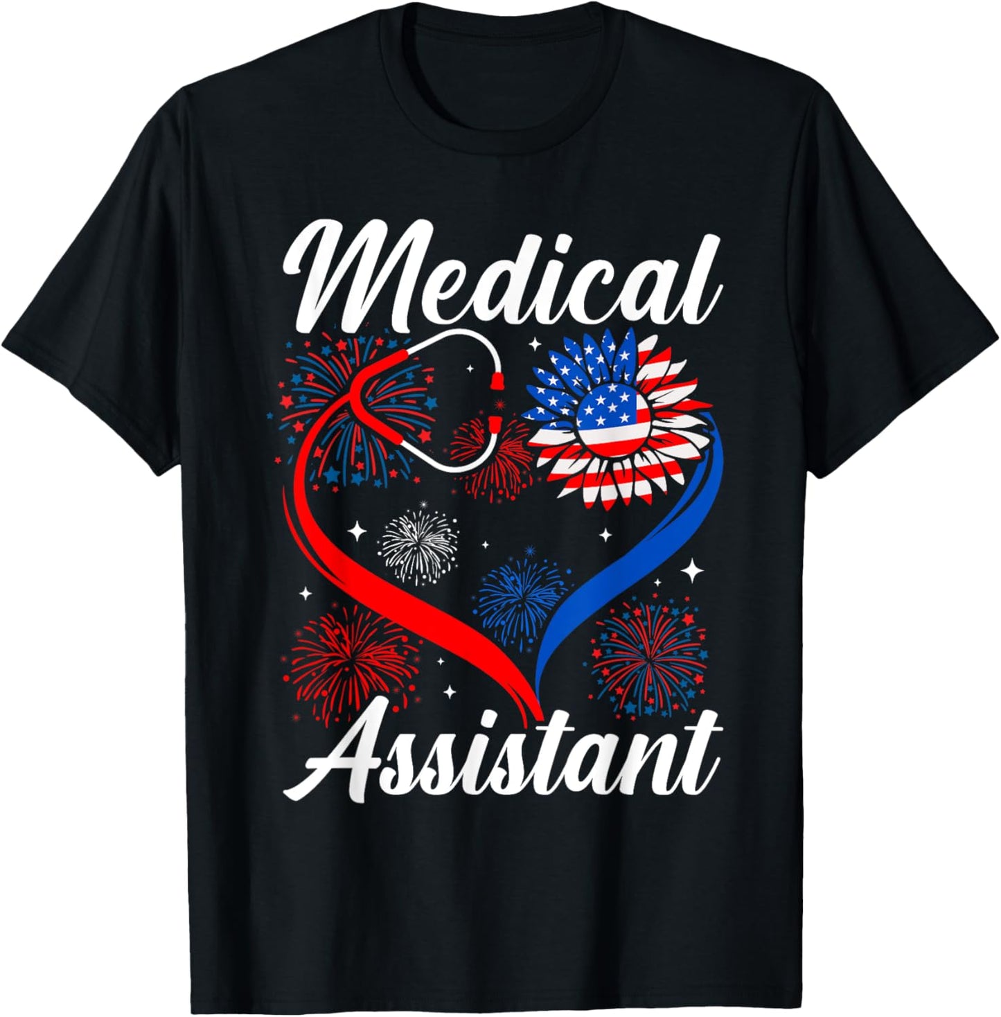 Medical Assistant Sunflower American Flag 4th Of July Women Kids Men T-Shirt - T-Shirt | Black