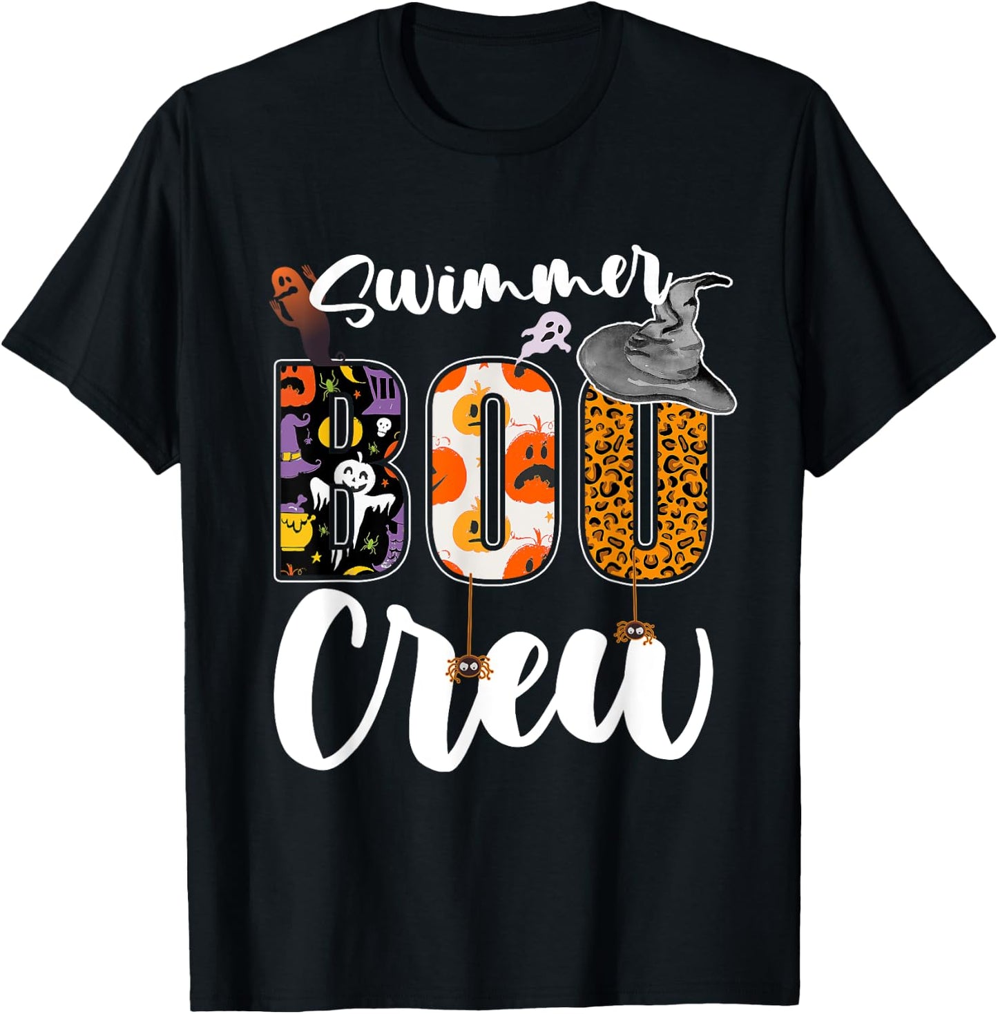 Swimmer Boo Crew Halloween Matching Swim Coach T-Shirt - T-Shirt | Black