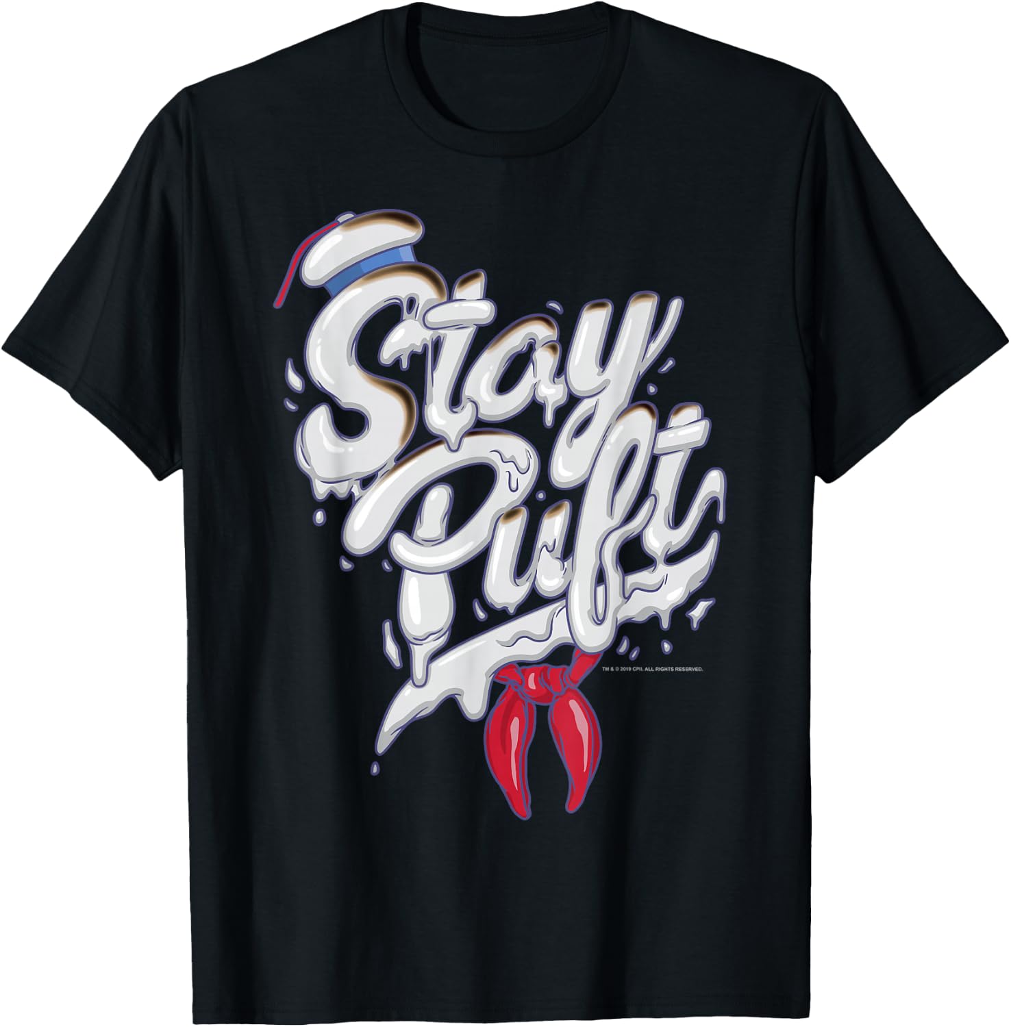 Ghostbusters Stay Puft Marshmallow Man Style Font T-Shirt - T-Shirt | Black