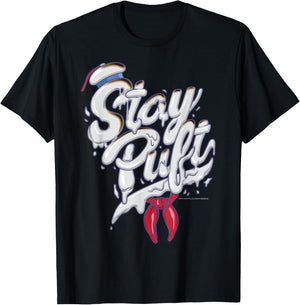 Ghostbusters Stay Puft Marshmallow Man Style Font T-Shirt - T-Shirt | Black