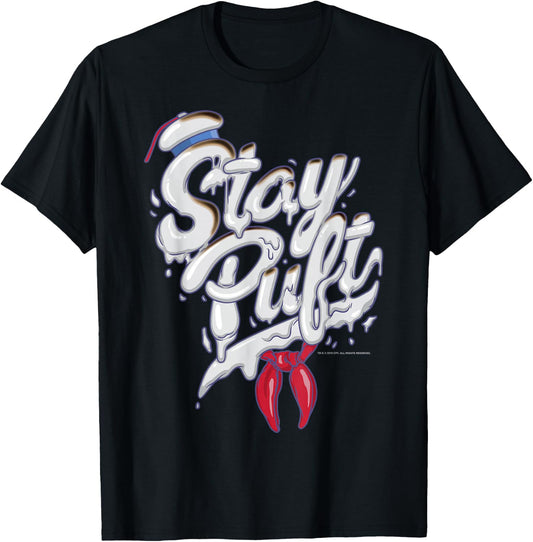 Ghostbusters Stay Puft Marshmallow Man Style Font T-Shirt - T-Shirt | Black