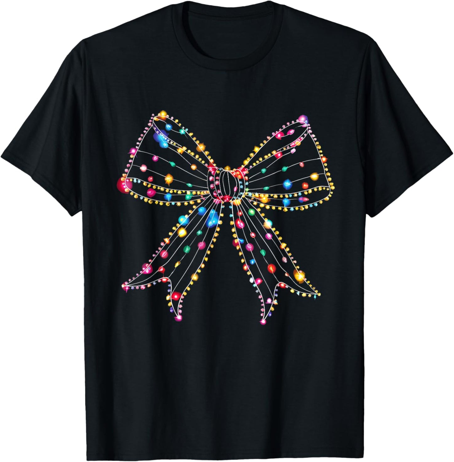 Coquette Bow Light Christmas Season Girls T-Shirt - T-Shirt | Black