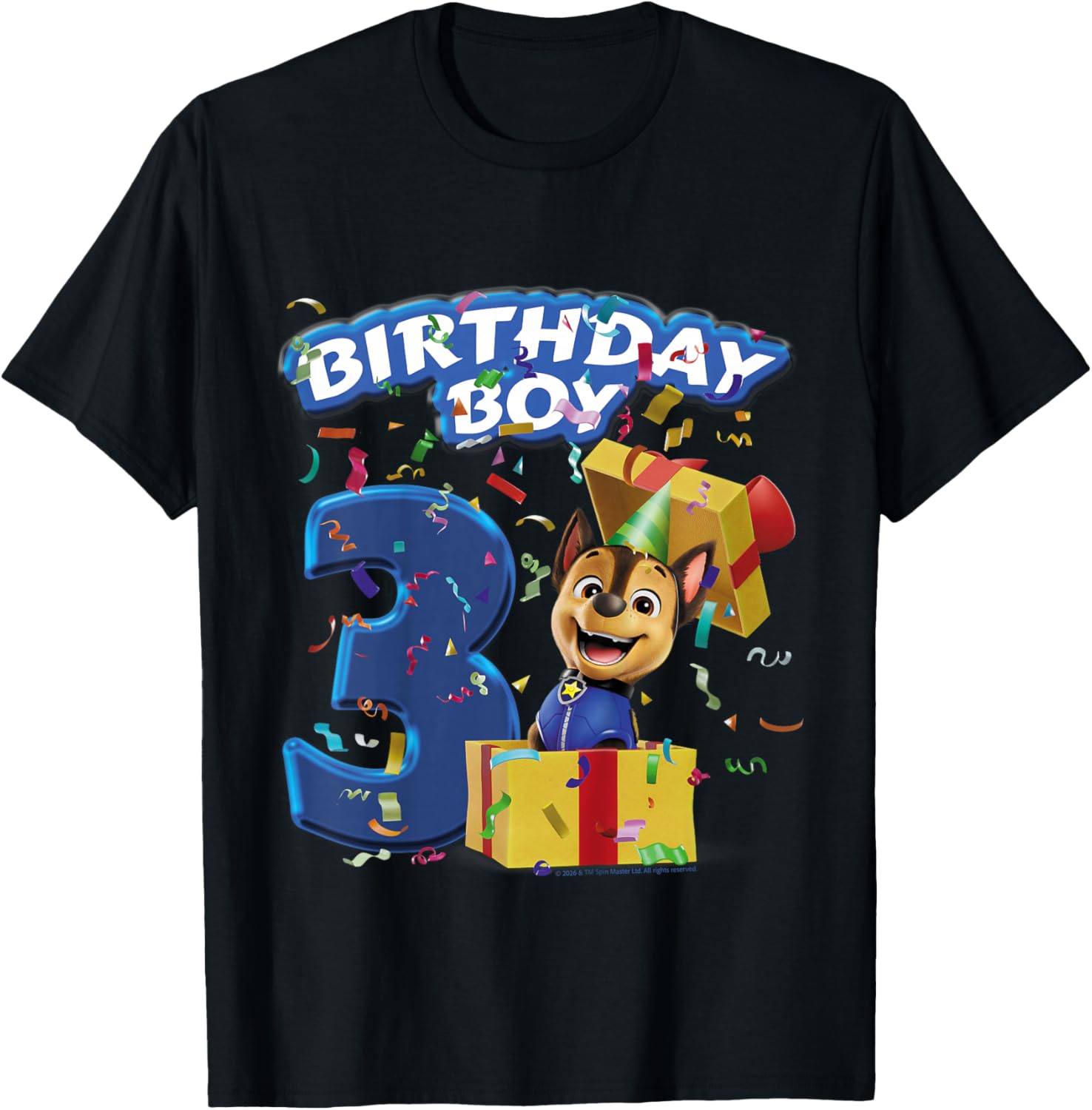 Offizielles Paw Patrol Chase Birthday Boy Age 3 T-Shirt - T-Shirt | Black