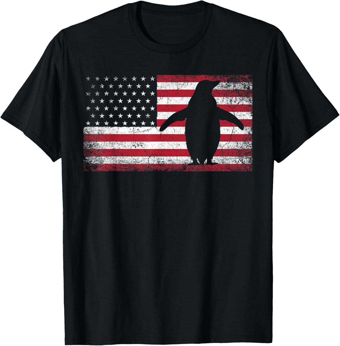 American Flag Penguin Bird 4th of July Retro Men Women USA T-Shirt - T-Shirt | Black