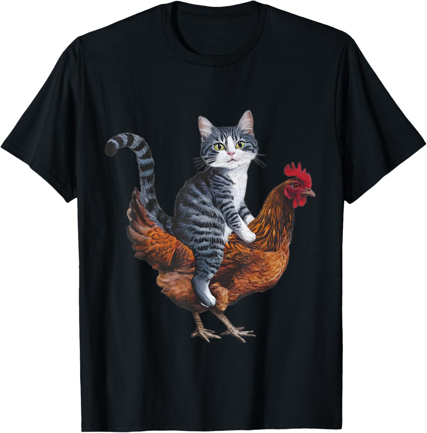 Funny Cat on a Chicken Lover T-Shirt - T-Shirt | Black