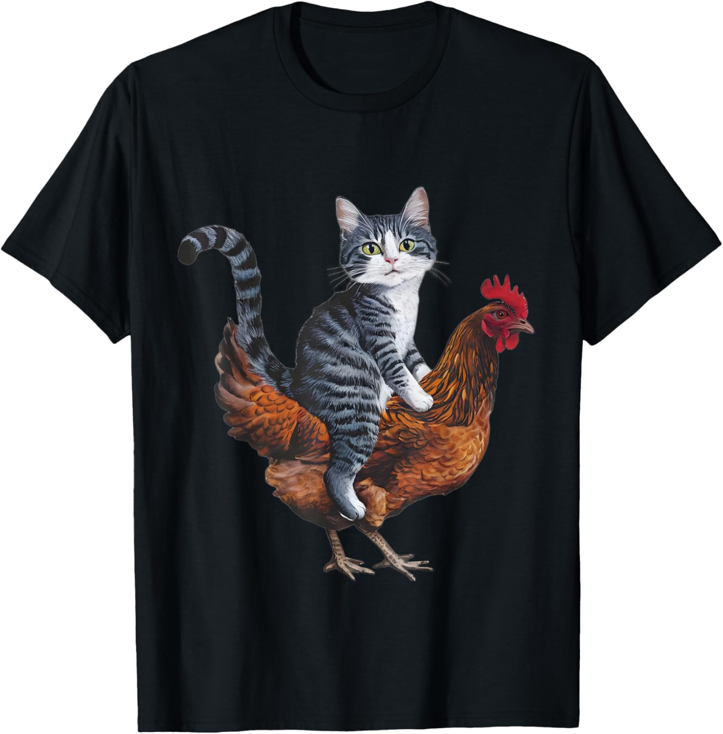 Funny Cat on a Chicken Lover T-Shirt - T-Shirt | Black