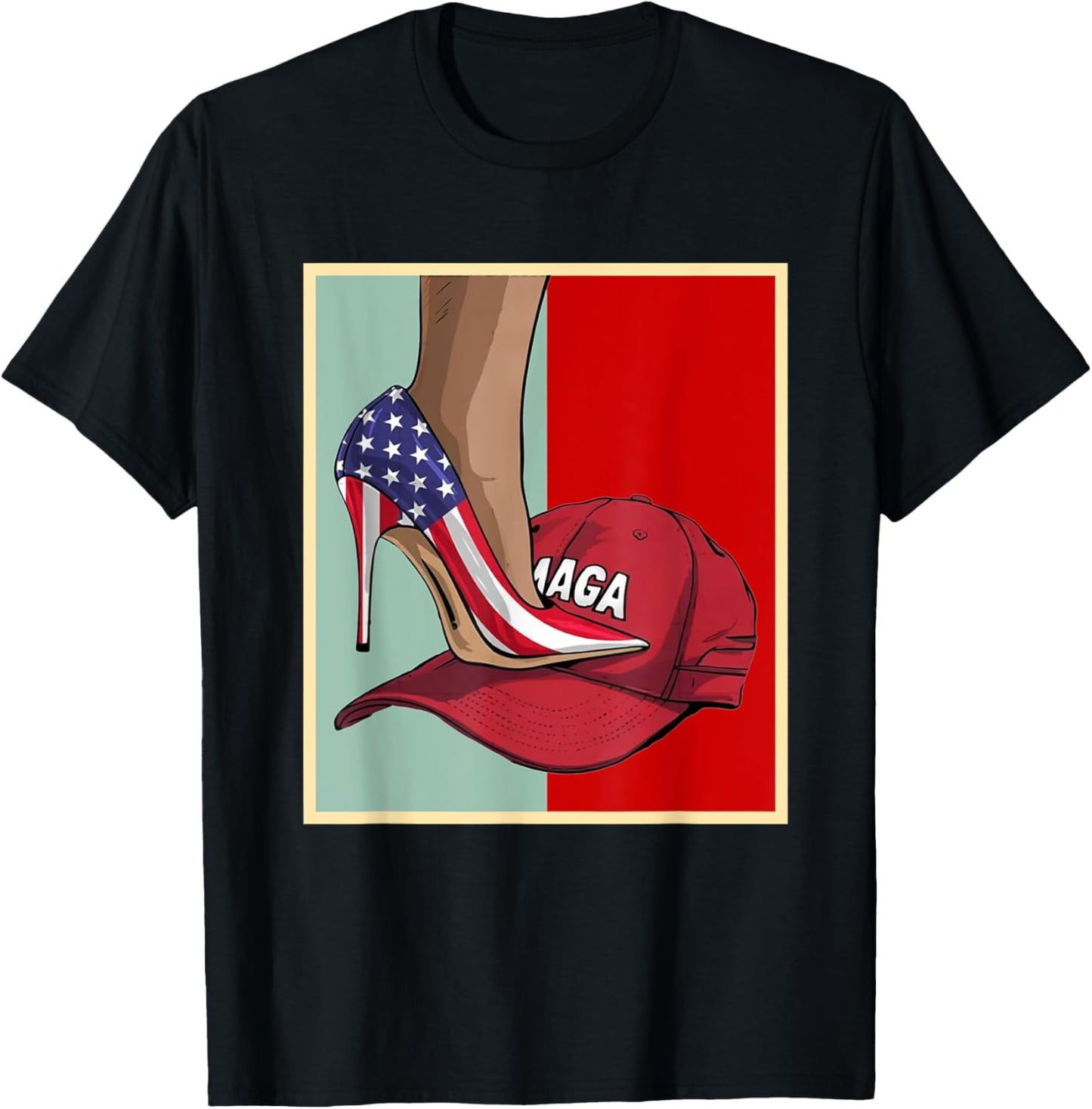 Kamala Harris High Heels Stepping On Red Maga Hat T-Shirt - T-Shirt | Black