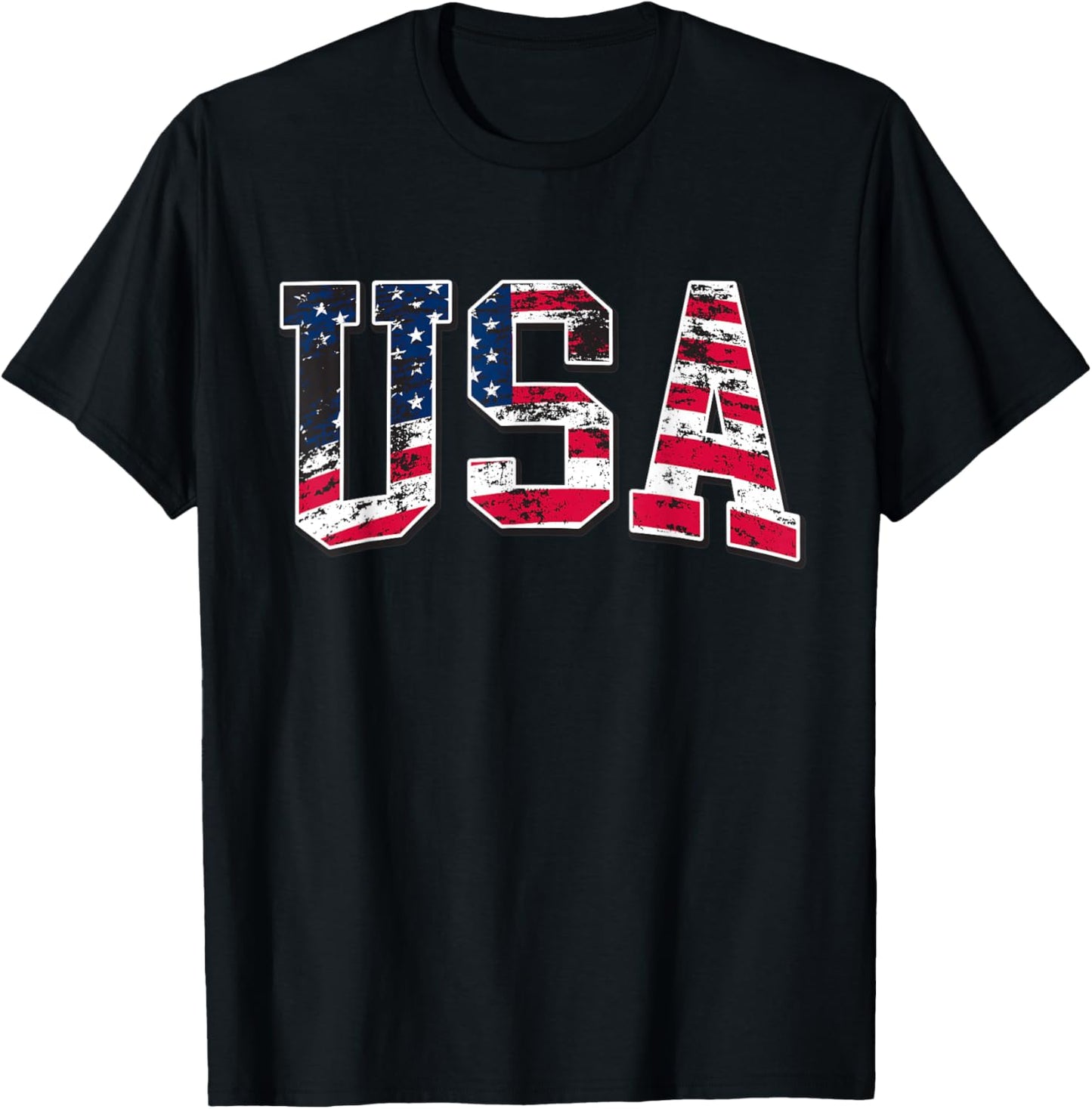 4th of July USA Flag Apparel -Adults Kids Vintage American Flag Black Small Classic Fit Short Sleeve T-Shirt - T-Shirt | Black