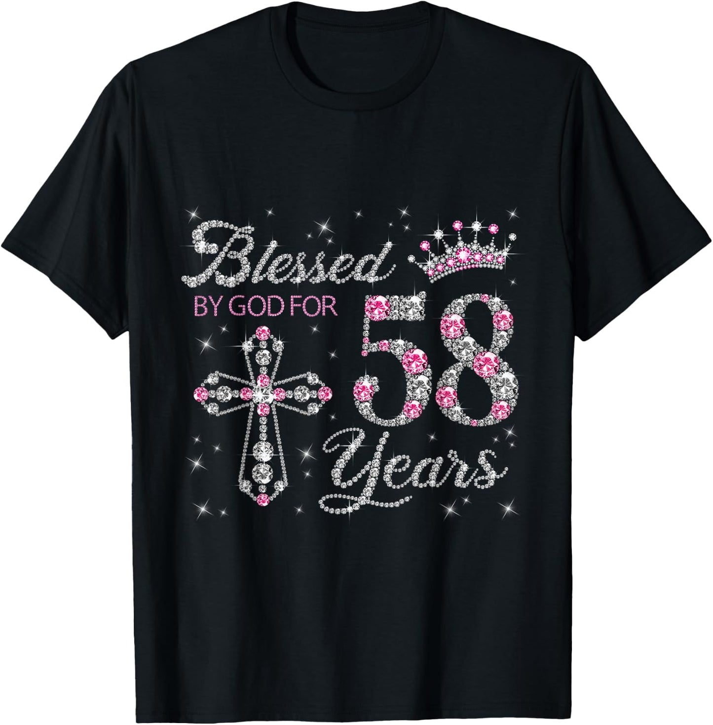Blessed by God For 58 Years Old 58th Birthday Gift T-Shirt - T-Shirt | Black