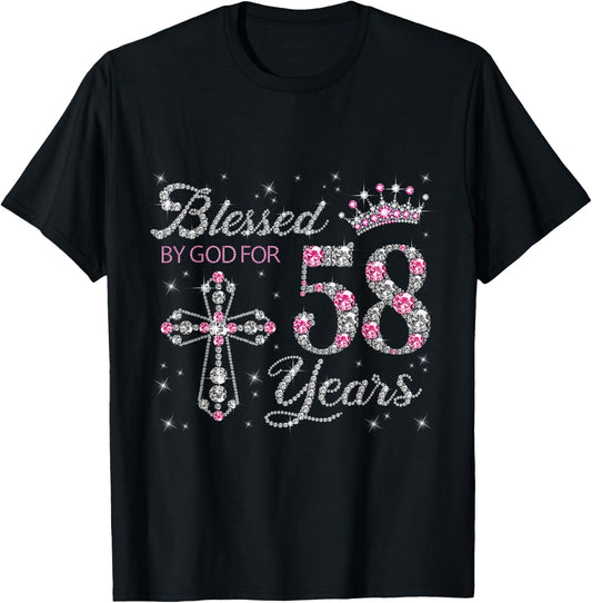 Blessed by God For 58 Years Old 58th Birthday Gift T-Shirt - T-Shirt | Black
