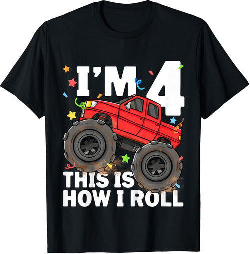 Kids Monster Truck 4th Birthday Boy Toddler 4 Four Year Old