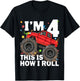 Kids Monster Truck 4th Birthday Boy Toddler 4 Four Year Old T-Shirt - T-Shirt | Black
