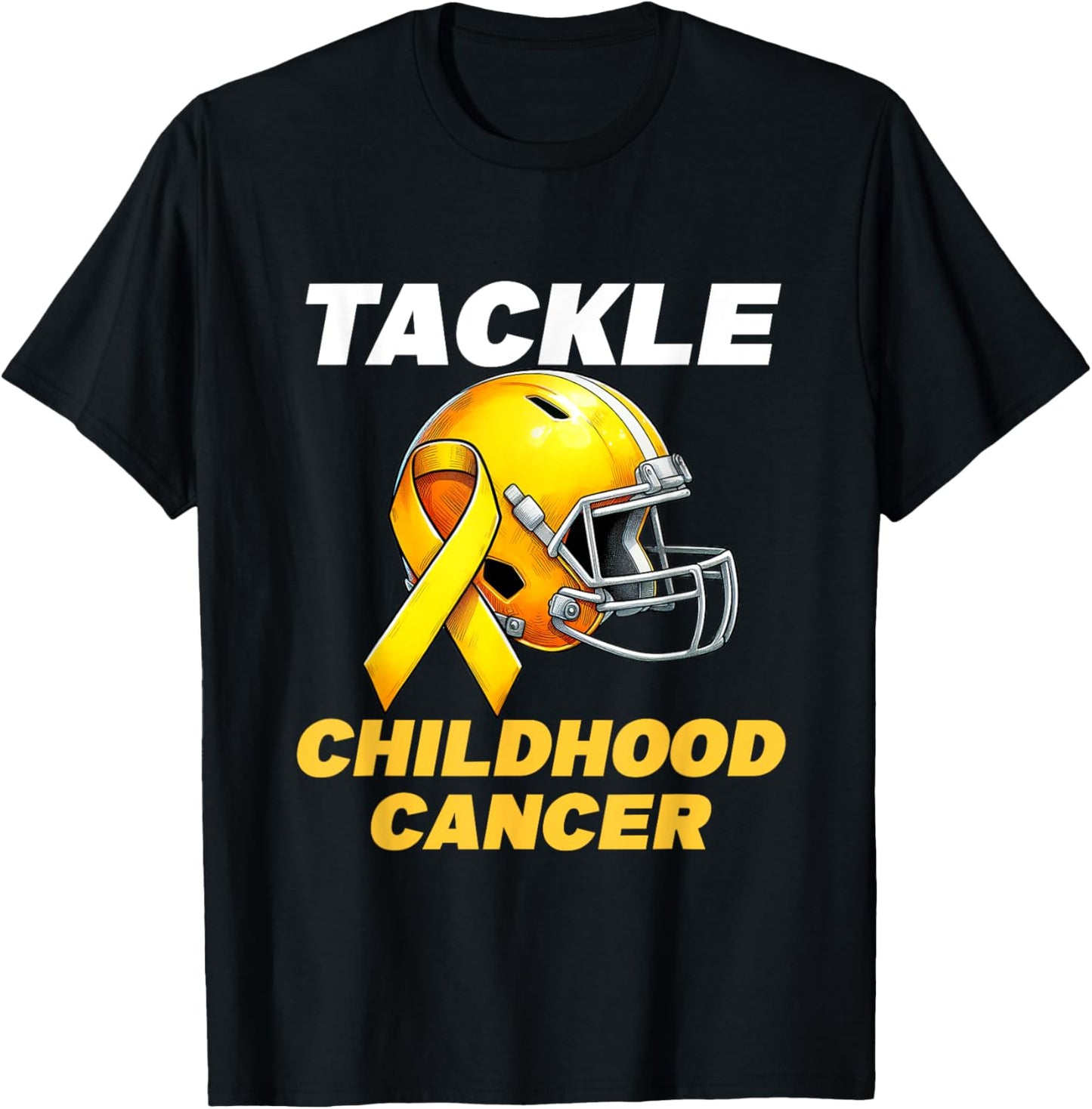 Football Tackle Childhood Cancer Awareness Gold Ribbon T-Shirt - T-Shirt | Black