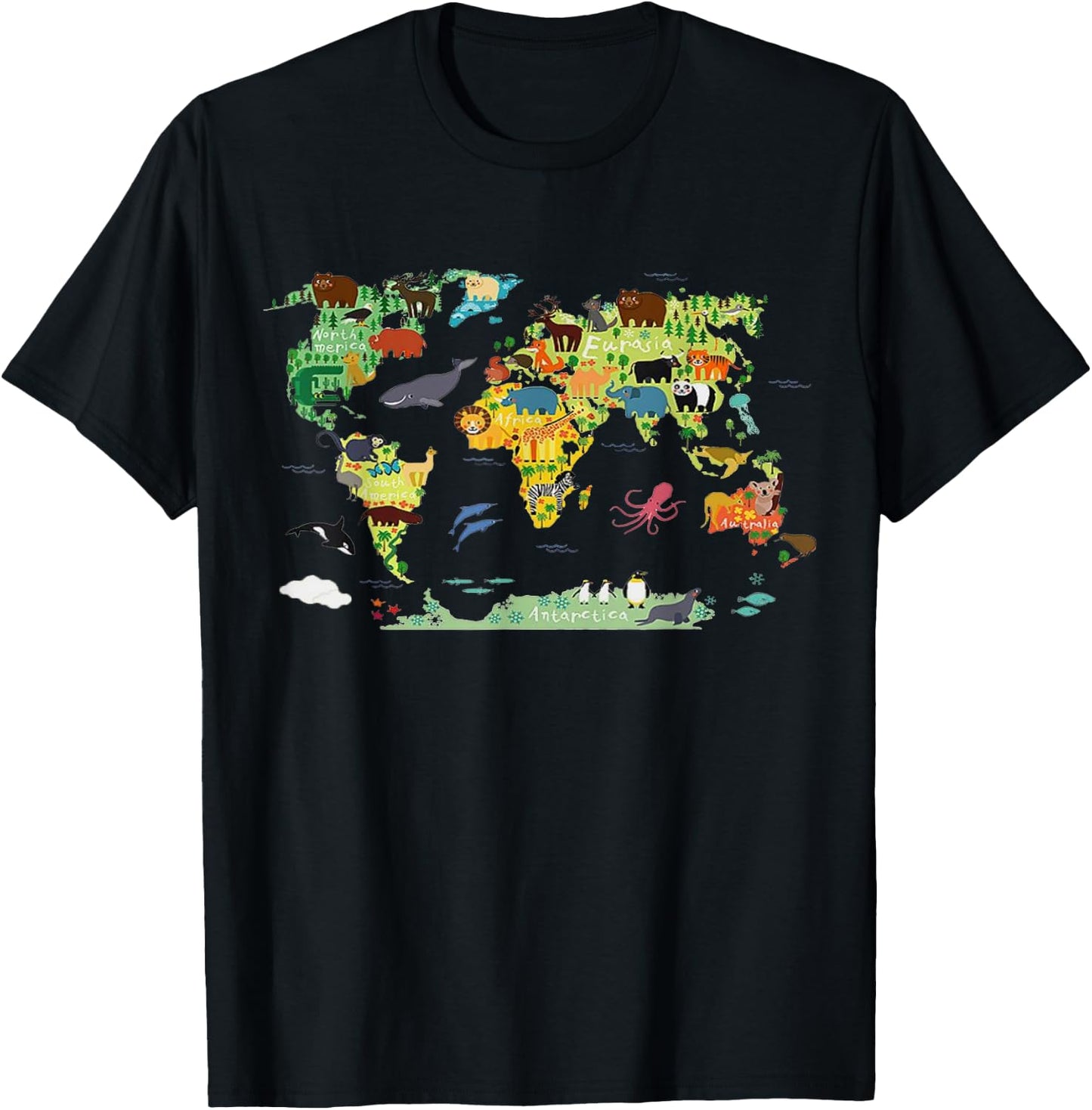 Funny World Animals map Shirt for Kids,Boys and Girls T-Shirt - T-Shirt | Black