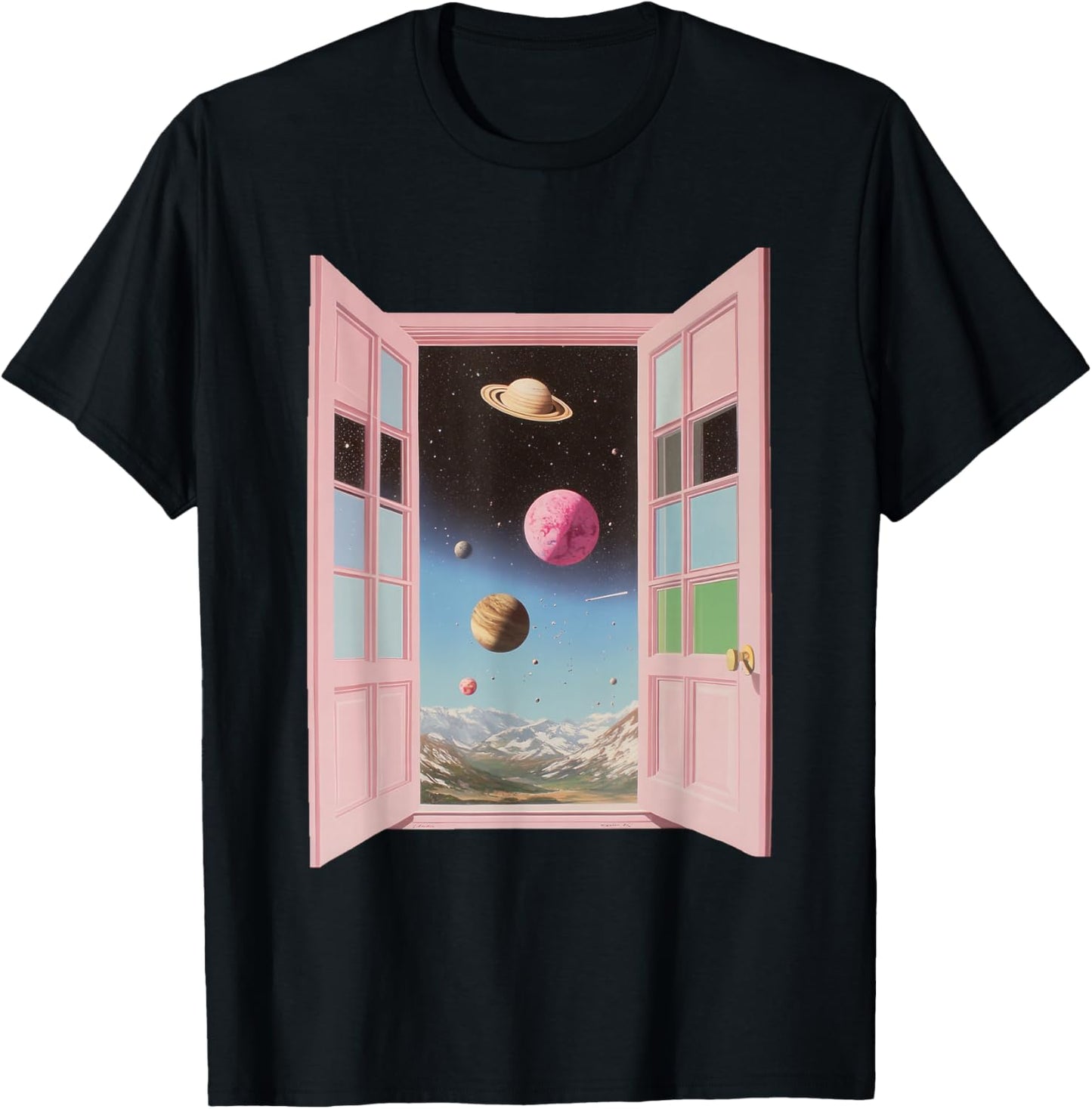 Surreal Cosmic Window Portal Outer Space Dreamcore Weirdcore T-Shirt - T-Shirt | Black
