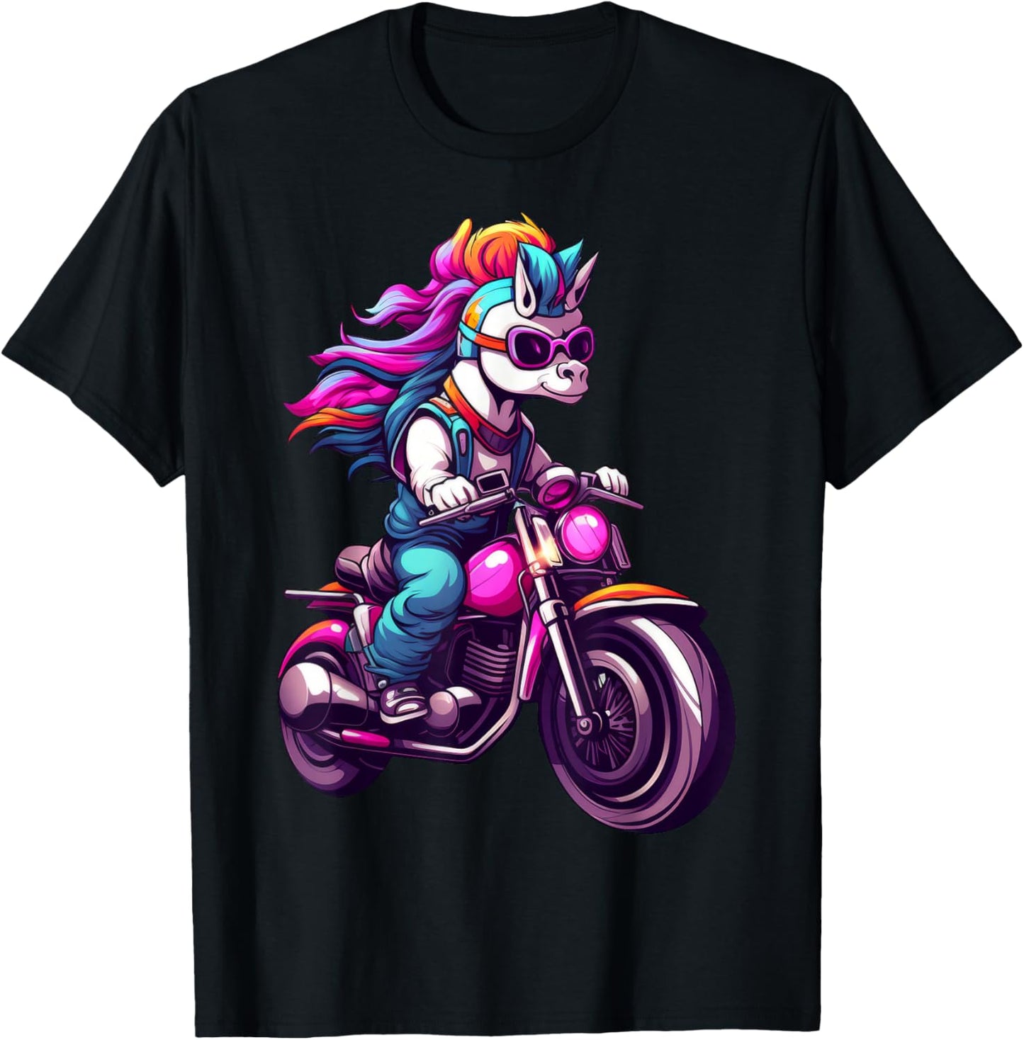 Motorcycle Fans Einhörner Motorradfahrer / Motorrad Einhorn Schwarz Klein EU 16 21 cm Kurzarm Klassische Passform Erwachsene und Kinder T-Shirt - T-Shirt | Black