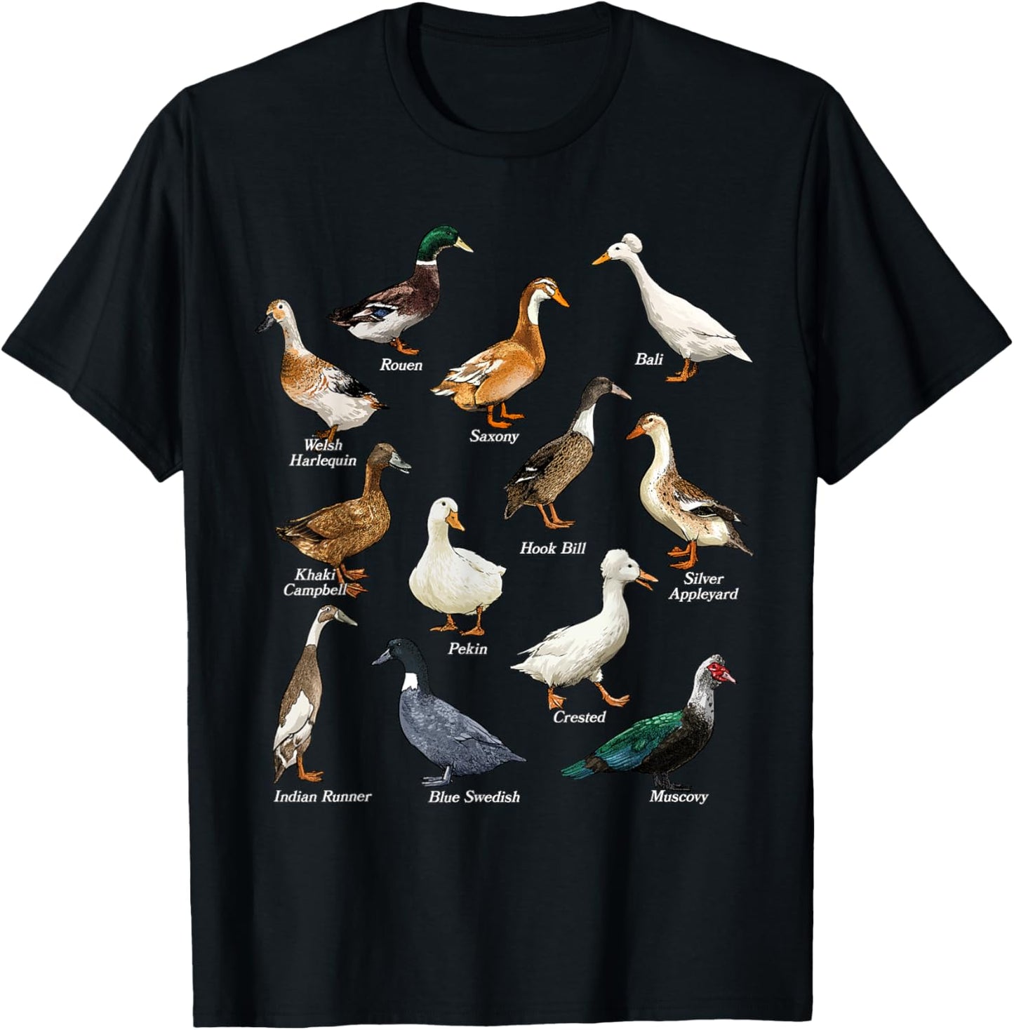 Types of Duck Waterfowl Animals of the World Duck Lover T-Shirt - T-Shirt | Black