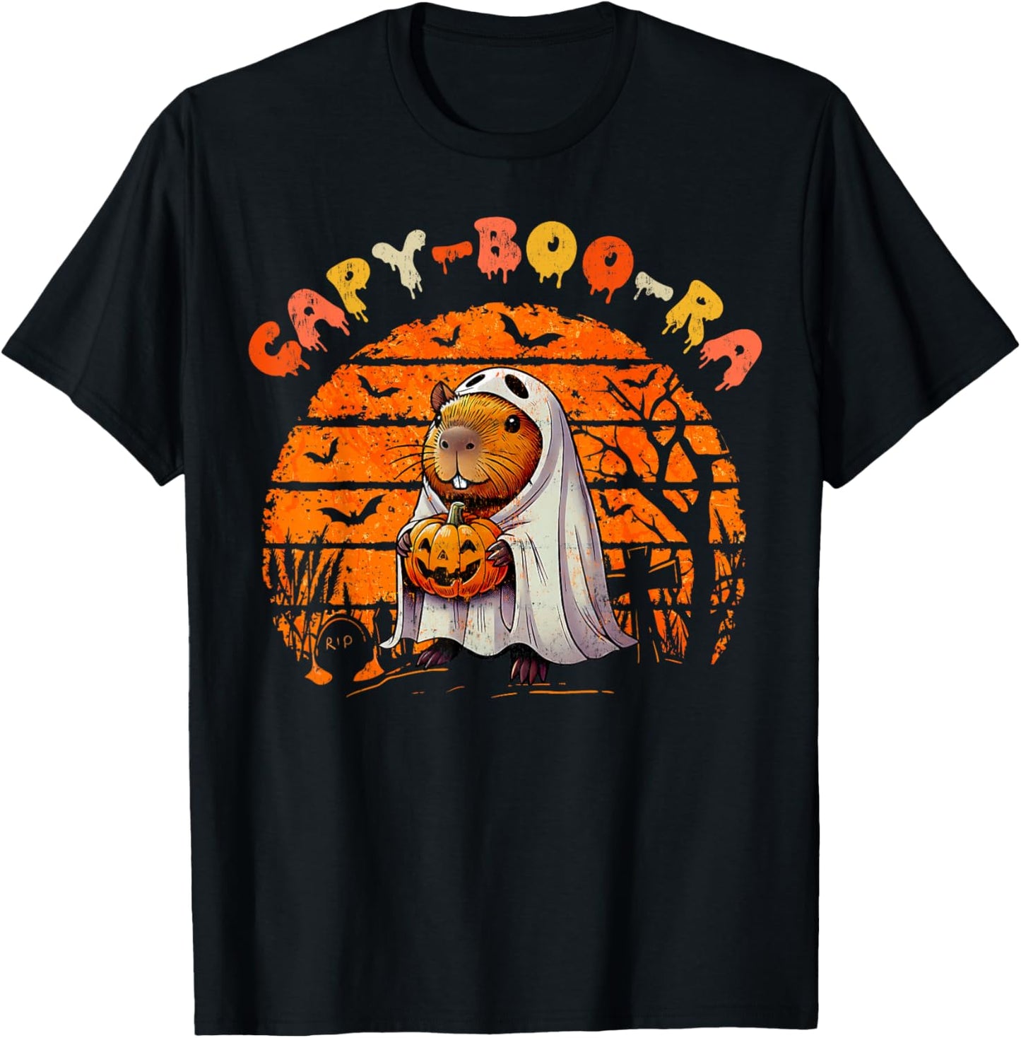Capy-Boo-Ra Cute Capybara Boo Ghost Funny Cappy Halloween T-Shirt - T-Shirt | Black