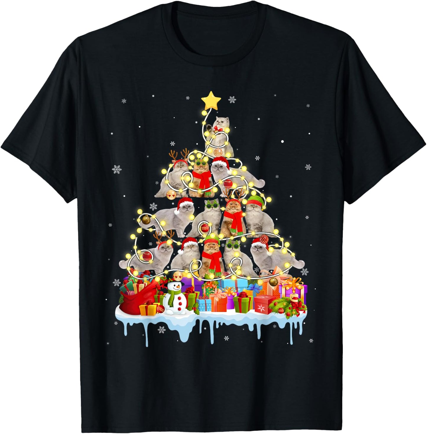 Funny Persian Christmas Tree Pet Cat Lover Gift Men Women Kids T-Shirt - T-Shirt | Black