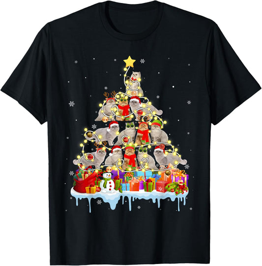 Funny Persian Christmas Tree Pet Cat Lover Gift Men Women Kids T-Shirt - T-Shirt | Black