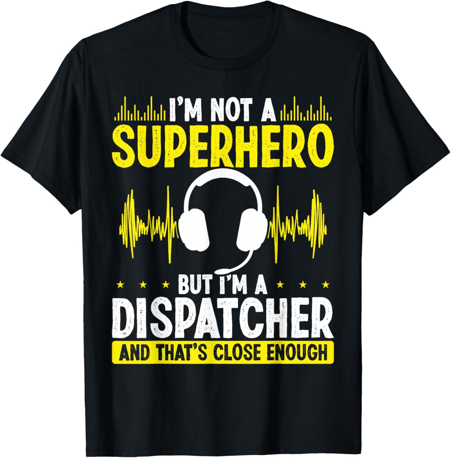 911 Fire and Police Dispatcher Gold Line Superhero Operator T-Shirt - T-Shirt | Black