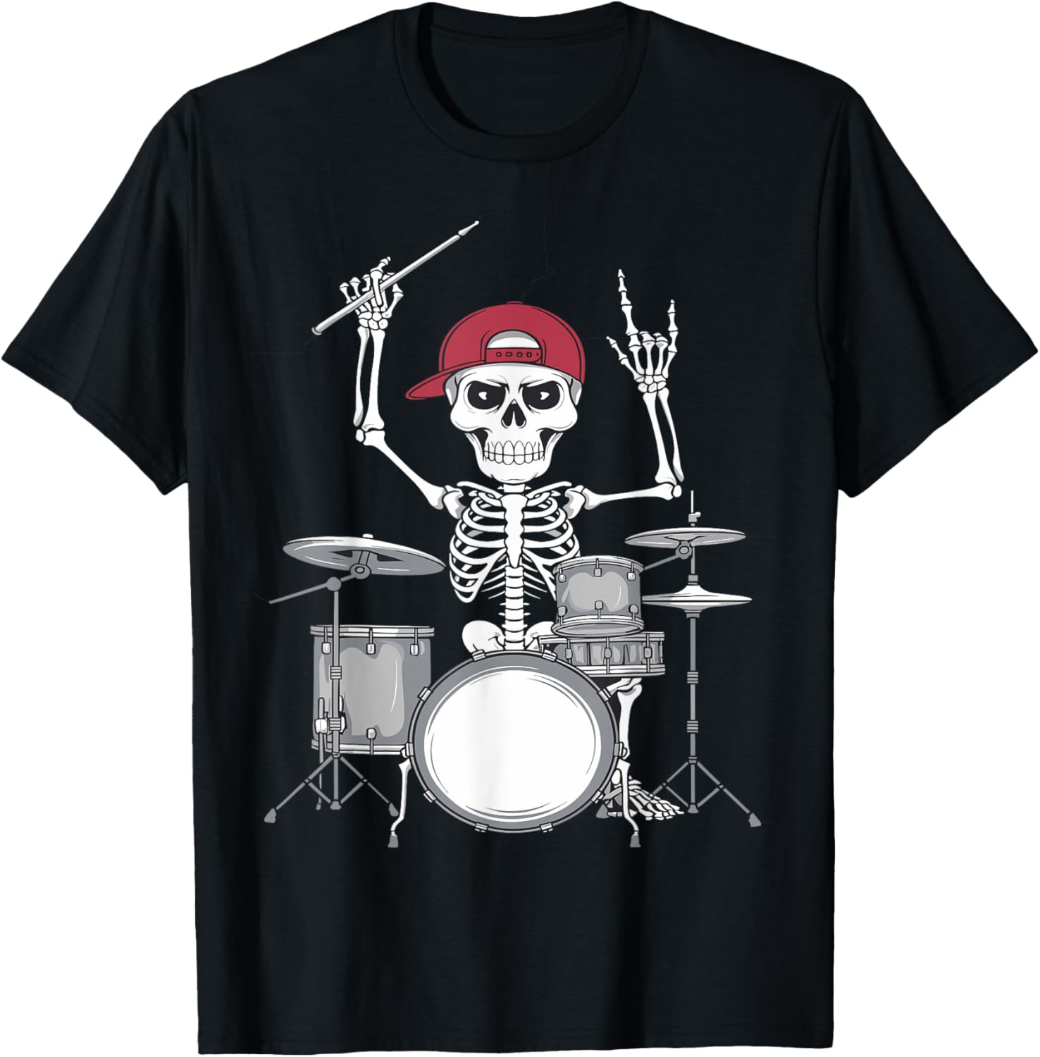 Skeleton Drummer Halloween Costume Playing Drums Boys Men T-Shirt - T-Shirt | Black