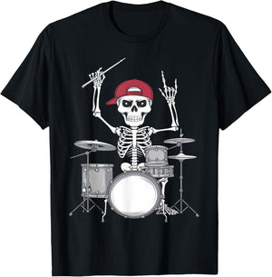 Skeleton Drummer Halloween Costume Playing Drums Boys Men T-Shirt - T-Shirt | Black