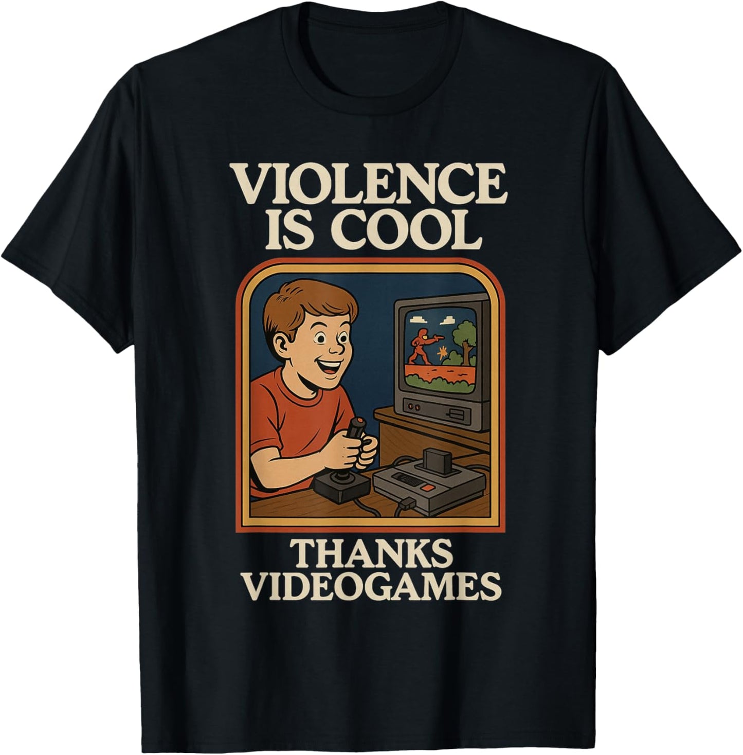 Violence Is Cool Thanks Video Games Retro Style Funny T-Shirt - T-Shirt | Black