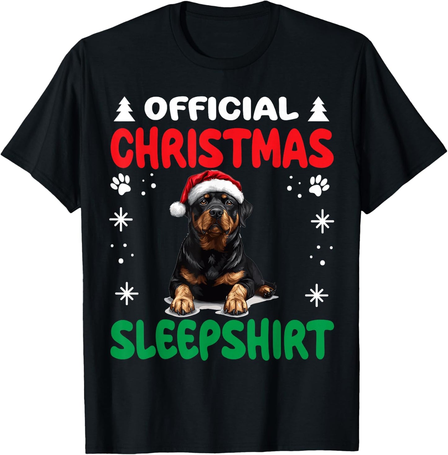 Rottweiler dog Dog Christmas Pajama Official Christmas T-Shirt - T-Shirt | Black