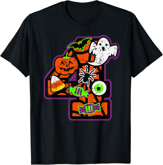 Bruh It's My 4th Birthday Halloween 4 Year Old Ghost Funny T-Shirt - T-Shirt | Black