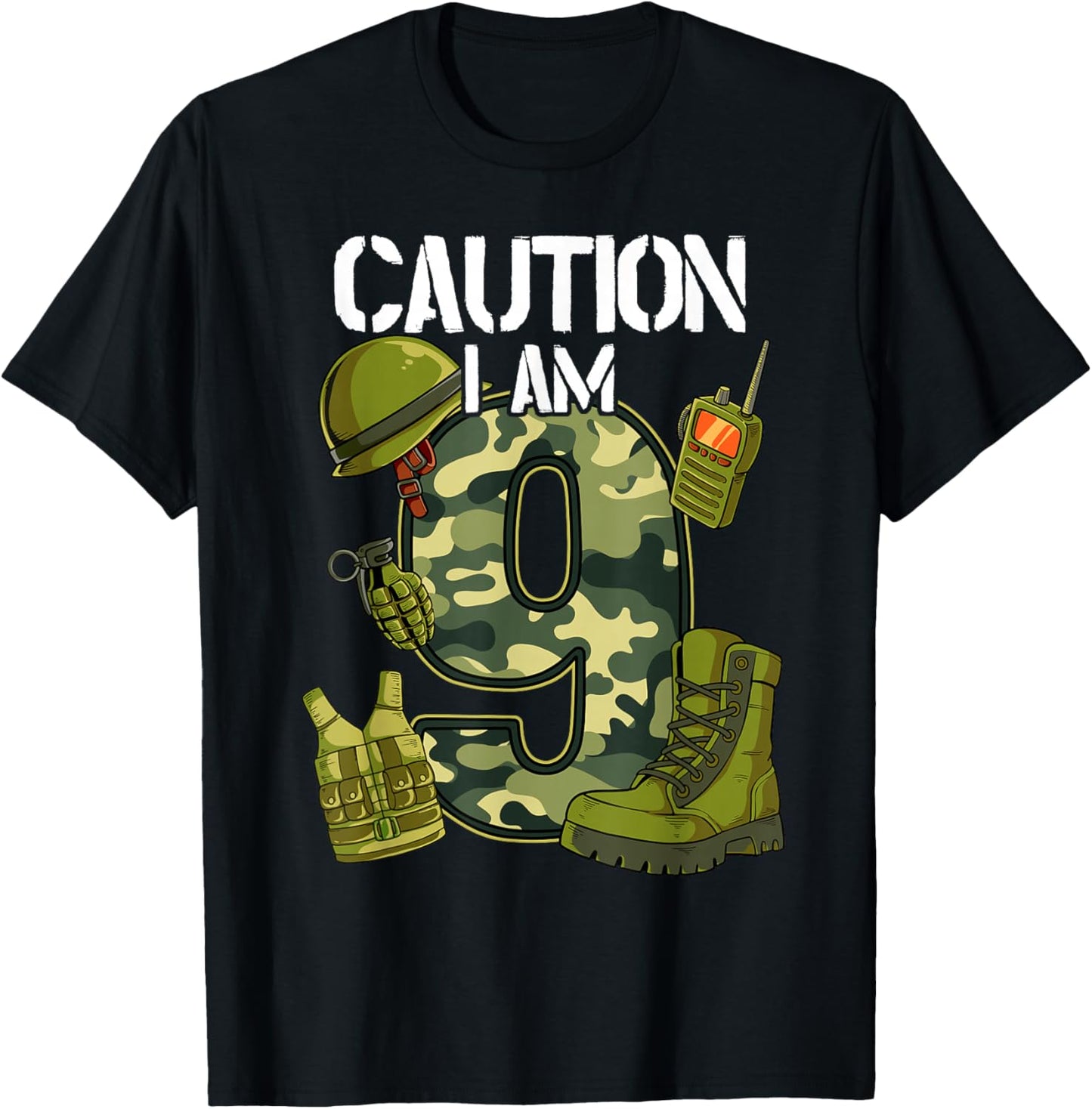 9th Birthday Army T-Shirt - T-Shirt | Black