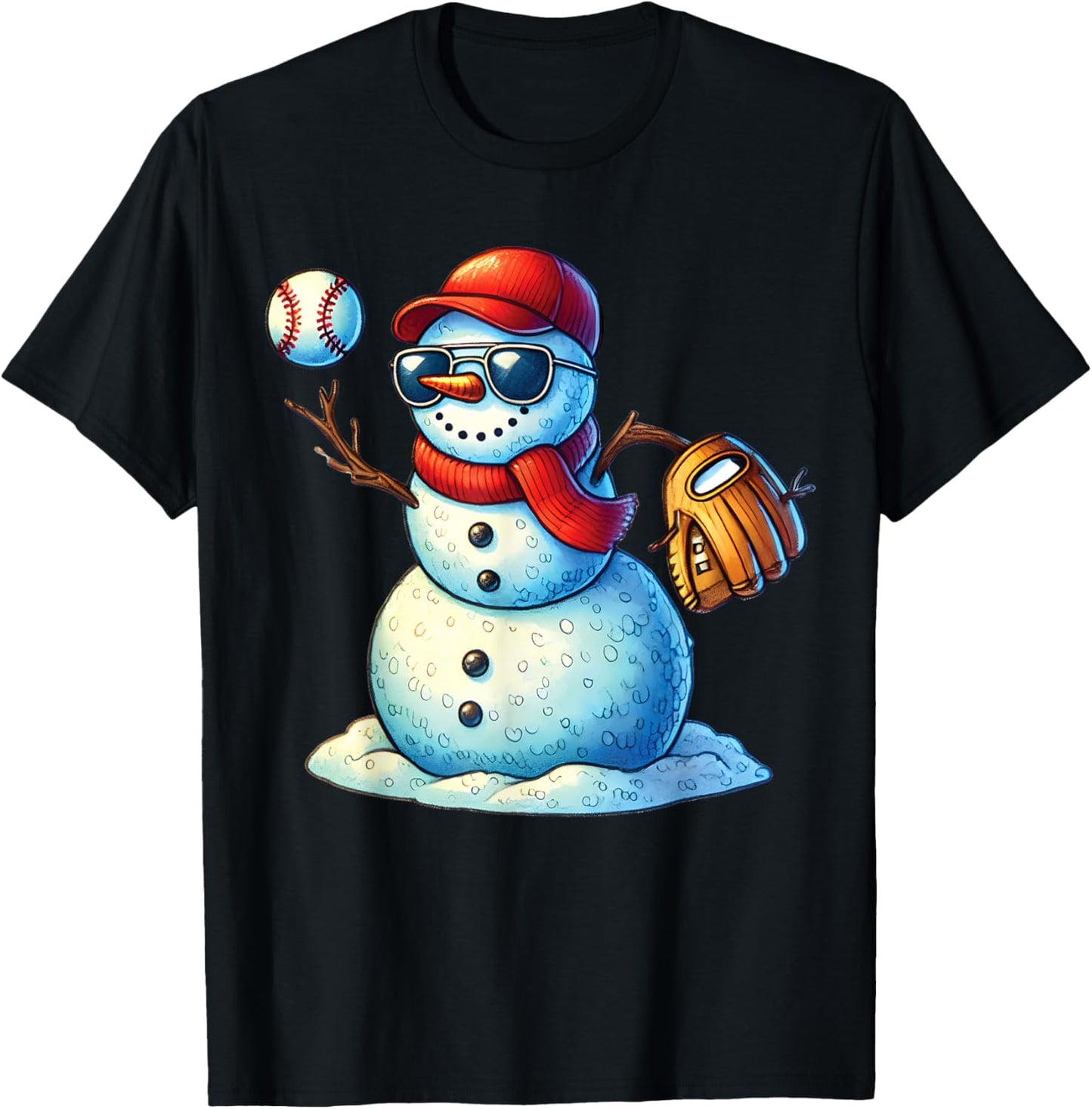 Snowman Playing Baseball as Pitcher Boys Teens Christmas T-Shirt - T-Shirt | Black