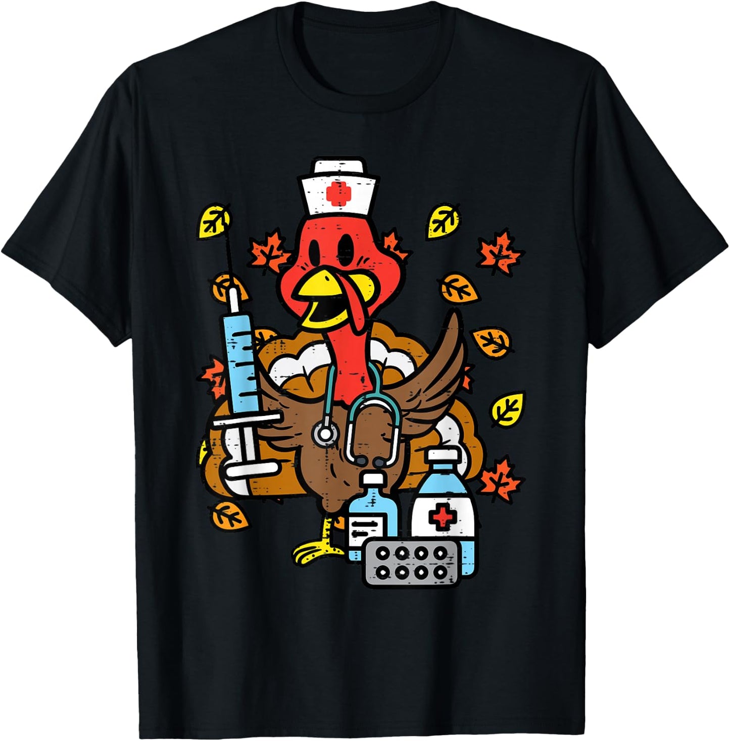 Turkey Nurse Thanksgiving Fall Scrub Nursing RN ICU ER Nicu T-Shirt - T-Shirt | Black