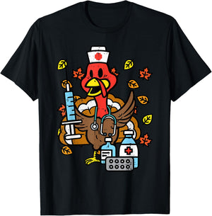Turkey Nurse Thanksgiving Fall Scrub Nursing RN ICU ER Nicu T-Shirt - T-Shirt | Black