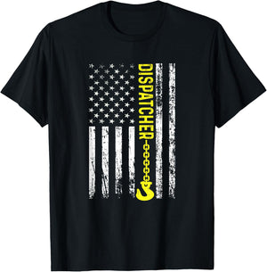 Tow Truck Dispatcher USA Flag Thin Yellow Line T-Shirt - T-Shirt | Black