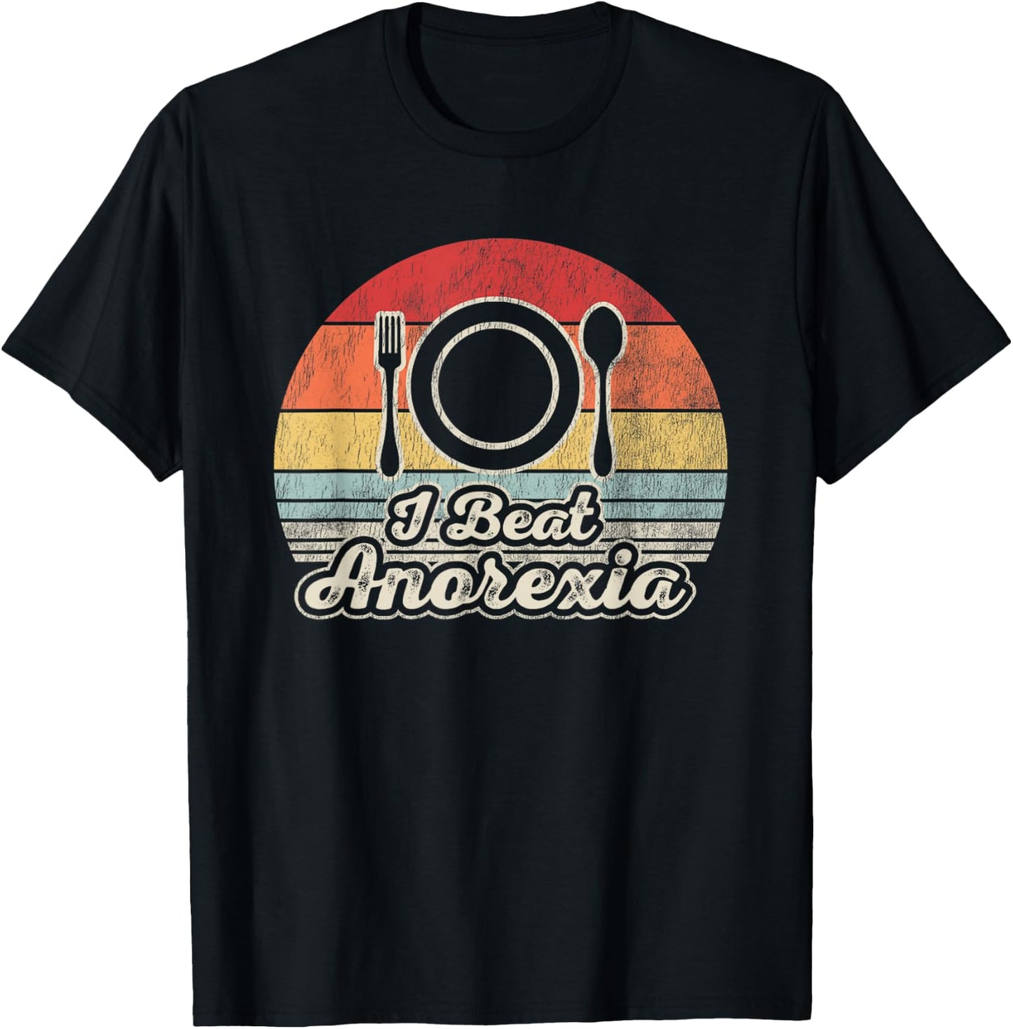 I Beat Anorexia Retro Humor Fork Spoon T-Shirt - T-Shirt | Black