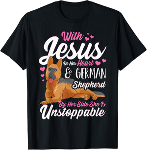 German Shepherd Shirts With Jesus In Her Heart T-Shirt - T-Shirt | Black