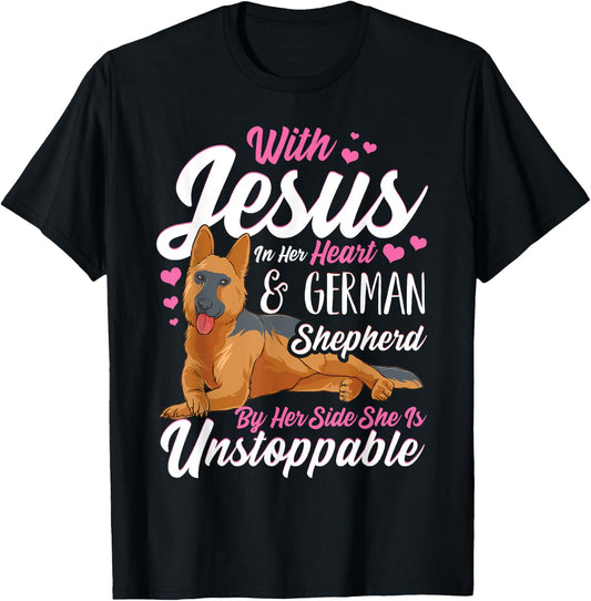 German Shepherd Shirts With Jesus In Her Heart T-Shirt - T-Shirt | Black